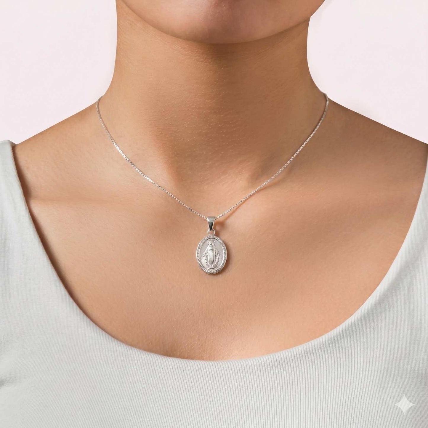 Cadena Y Dije Virgen Milagrosa En Plata 925 Italiana