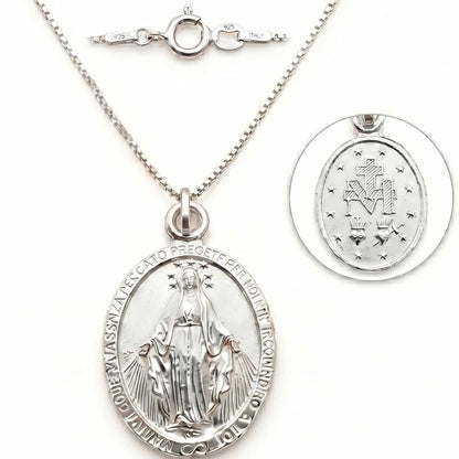 Cadena Y Dije Virgen Milagrosa En Plata 925 Italiana