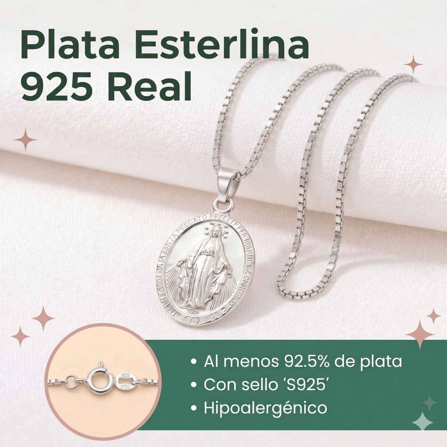 Cadena Y Dije Virgen Milagrosa En Plata 925 Italiana