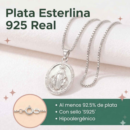 Cadena Y Dije Virgen Milagrosa En Plata 925 Italiana